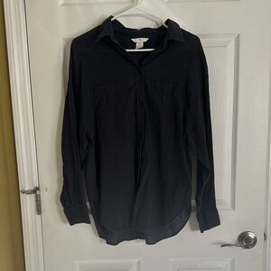 Black Button-Up Shirt linen type oversized